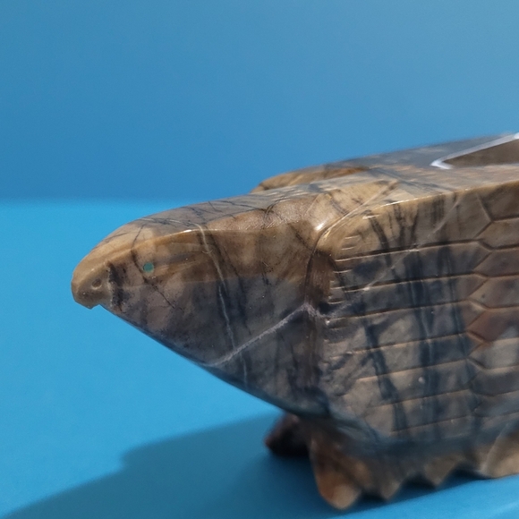Vintage Native American Zuni Carved Onyx Stone Bird Eagle Fetish 4" Long -Signed - Picture 3 of 10